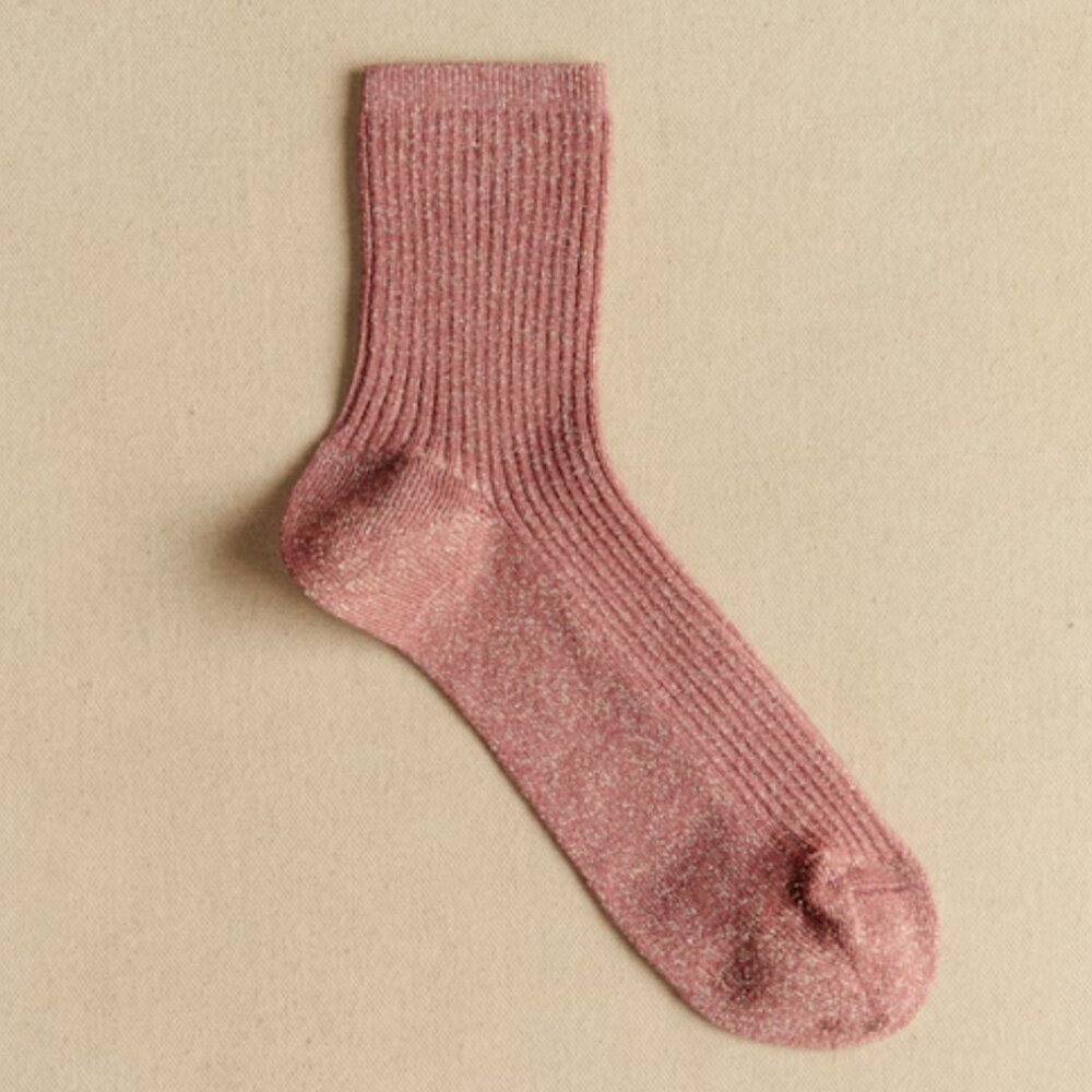 Sézane Lurex Ribbed Ankle Socks - Rosy Pink/Red